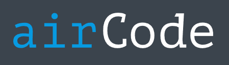 Logo mit dem Schriftzug „airCode“ auf dunklem Hintergrund – „air“ in Blau, „Code“ in Weiß.
