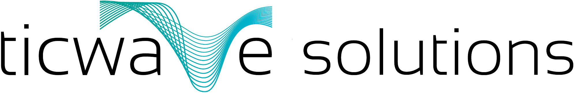 Logo von „ticwave solutions“ mit geschwungener, türkisfarbener Wellenform über dem Buchstaben „v“.
